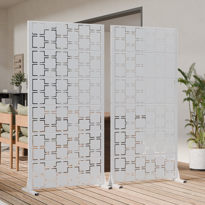 H 72 po x l 47 po x P 16 po avec écran d'intimité en métal et panneau de clôture en treillis pour terrasse, Blanc