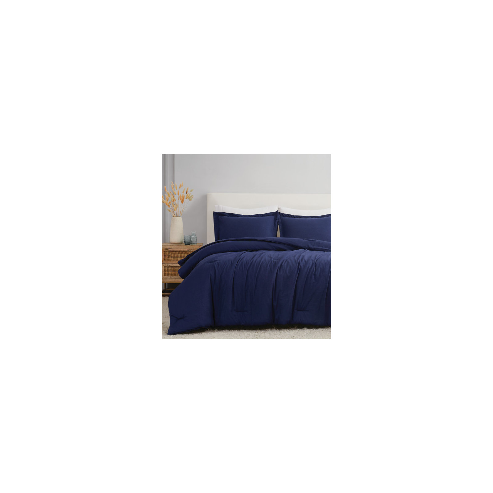 Nena Linen Bedding Set, Navy, Queen Comforter + 2 Standard Shams