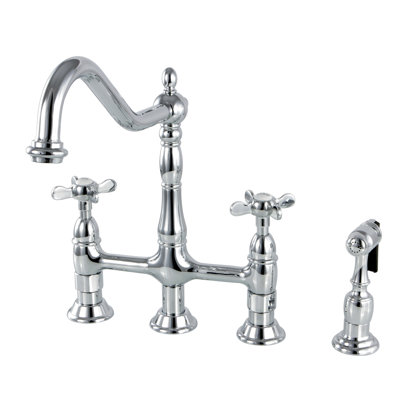 Kingston Brass Bel-Air Two-Handle 4-Hole Deck Mount Bridge Kitchen Faucet with Brass Side Sprayer