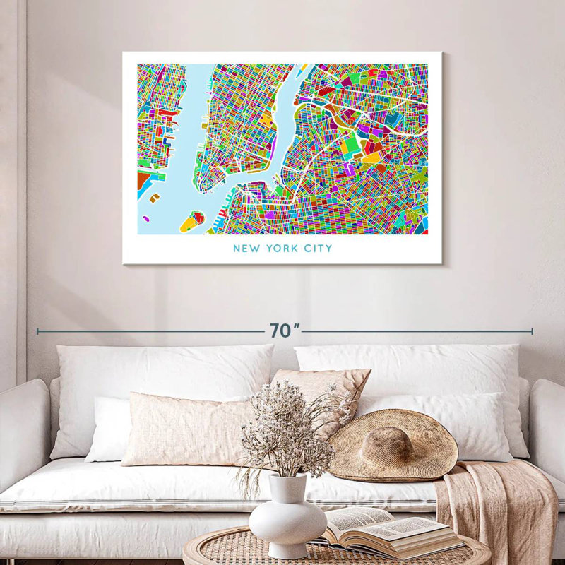 Aliaz Colored NYC Map, 30" H x 45" W