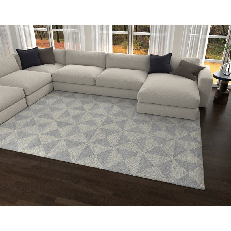 Padgett Geometric Handmade Hand Tufted Wool Ivory Area Rug, Rectangle 5' x 7'