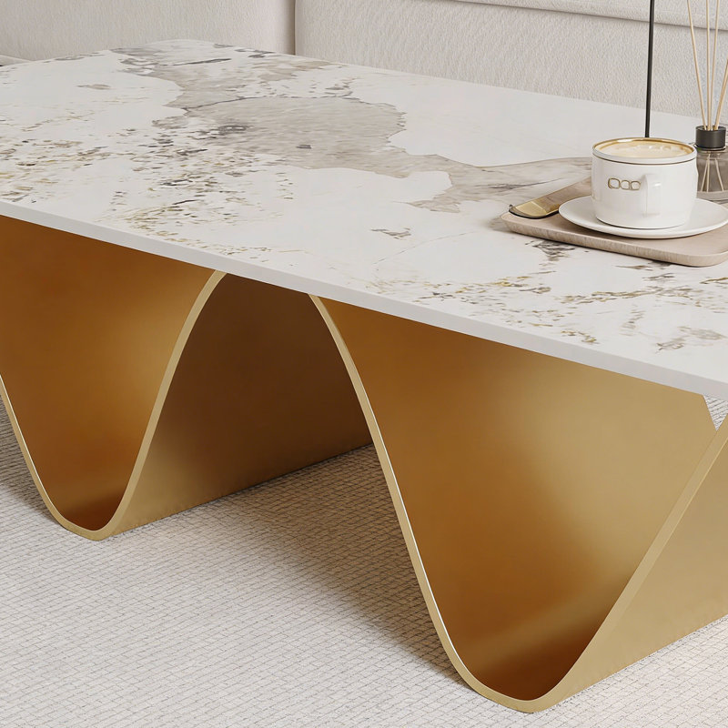 Table basse Simple Living, H 15,74 po x L 51,18 po x l 27,55 po, Blanc/taupe, Doré
