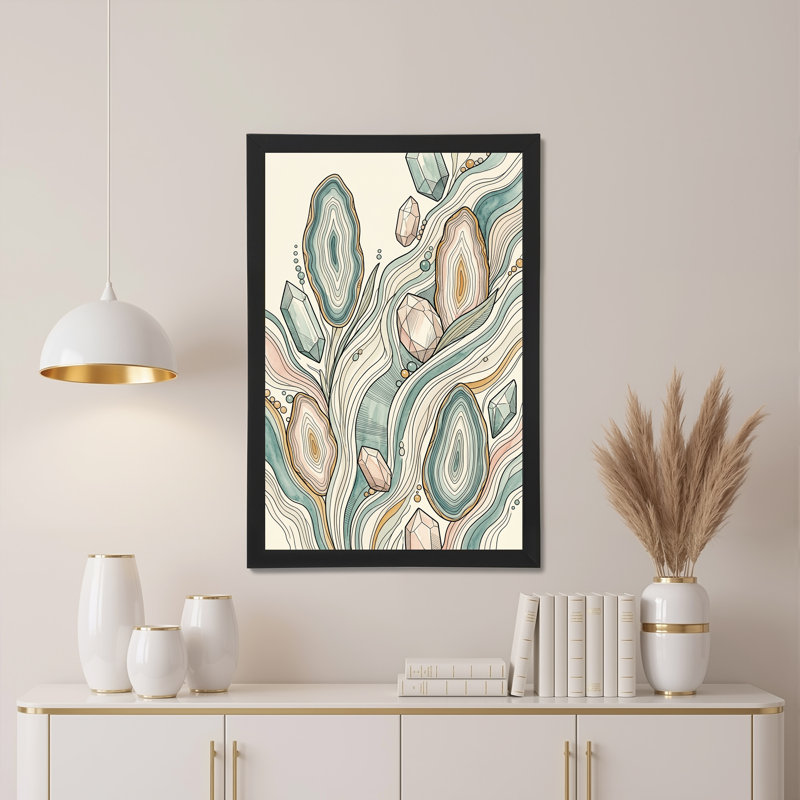 Art mural toile sarcelle et cristal rose, 36"H x 24"W