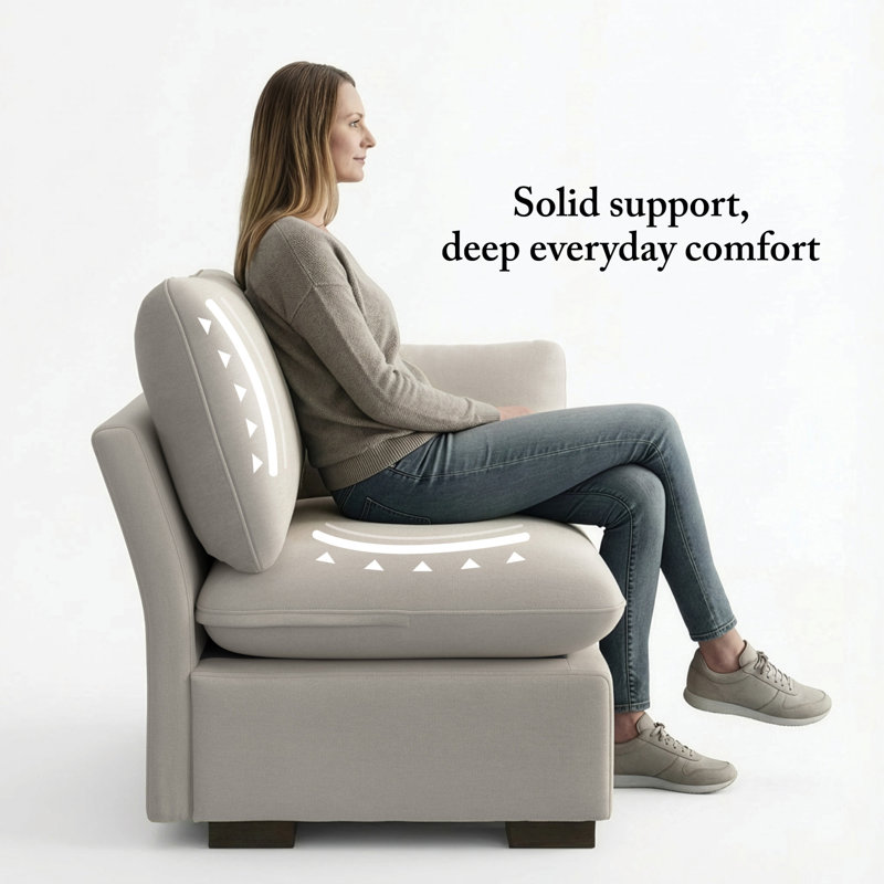 Modular Armless Chair, Living Room Furniture, Mist Taupe Polyester