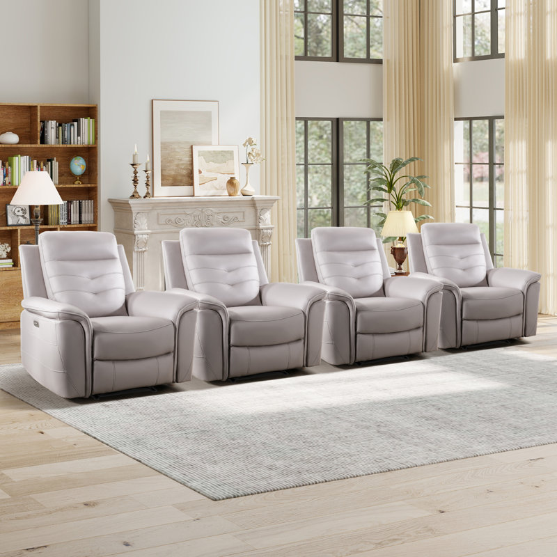 Fauteuil inclinable électrique en cuir végétalien avec dessus rembourré et large USB 39,4 po Alverez (ensemble de 4)