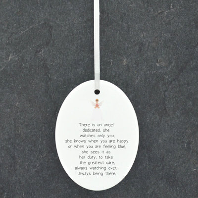 Angel Dedicated Oval Shaped Ceramic Hanging Ornament
