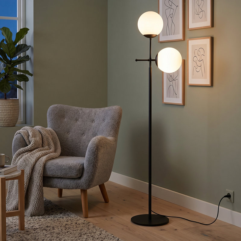 Dual Glass Globe Slender Floor Lamp