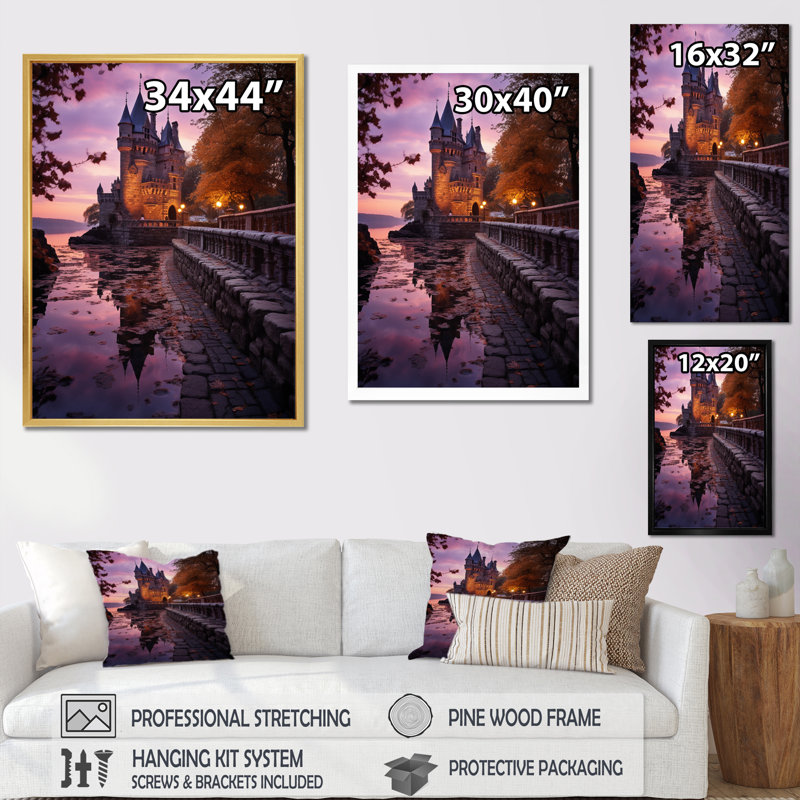 Balas Castles Dusk Serenade II, reproduction d'art sur toile, H 20 po x l 12 po x P 1 po, Cadre photo noir