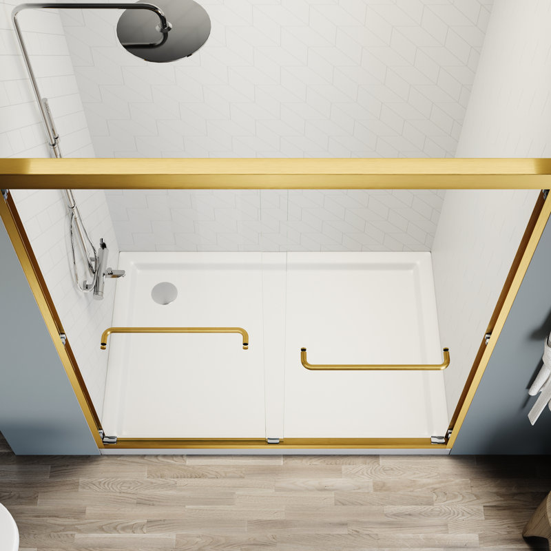 56 - 60 In. W X 72 H Sliding Shower Door, Adjustable Semi-, Clear Tempered Glass, 304 Stainless Steel Brushed Gold Handles Handle