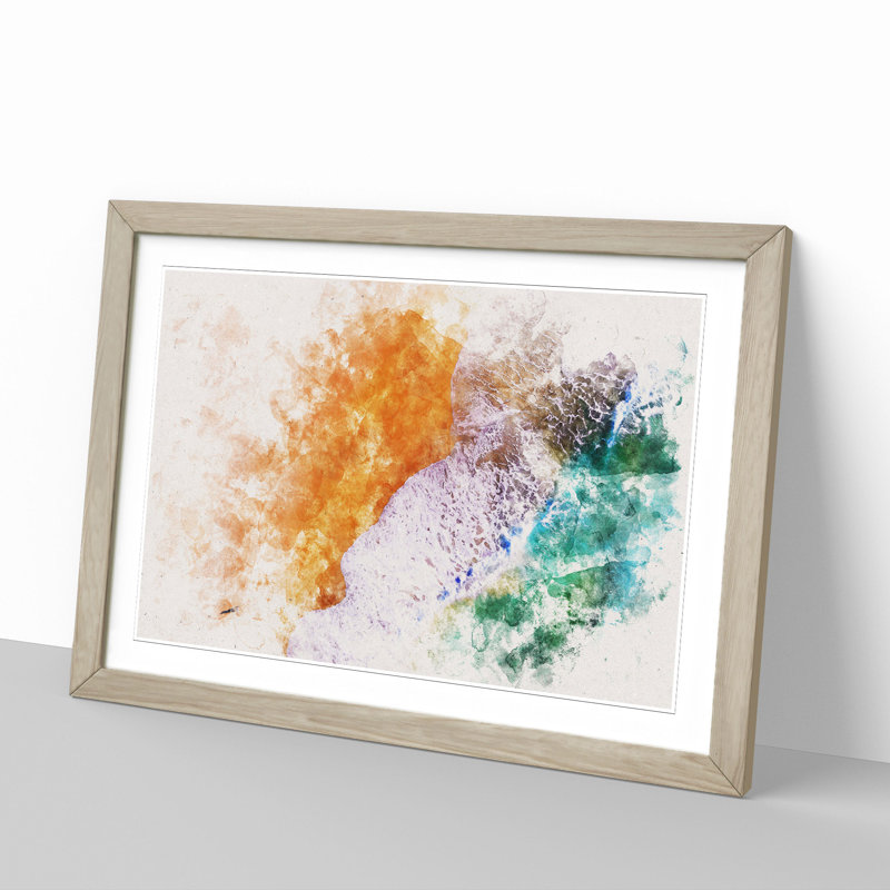 Beach Views of the Gold Coast Watercolour - Picture Frame Graphic Art, 27cm H x 36cm W x 2cm D, Oak