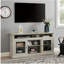 Meuble télé contemporain pour téléviseur de 65 po ou moins avec espace de rangement ouvert et fermé, gris pierre, l 60 po x P 15,75 po x H 29 po