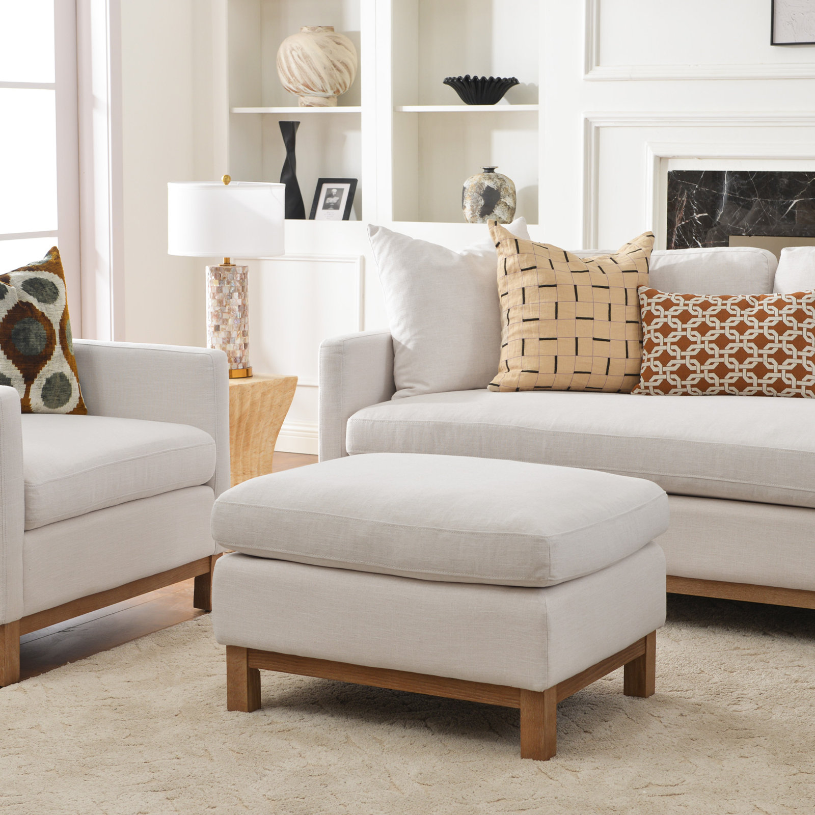 Cami 30" Ottoman, Cloud Linen Blend