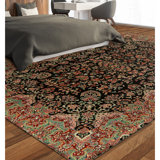 Hand Knotted Wool Area Rug in Black And Red