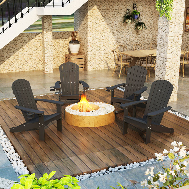 Reyer Outdoor Adirondack Set, Black