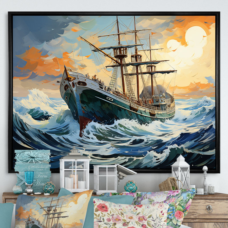 The Pirate Boat Odyssey's Voyage II - Classics, art mural, Cadre flottant noir, H 30 po x l 40 po x P 1,5 po