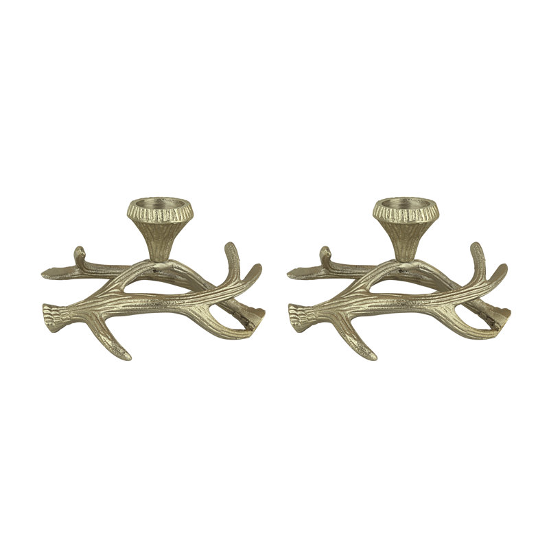 Antique Brass Branch Shaped Tabletop Candelabra Set