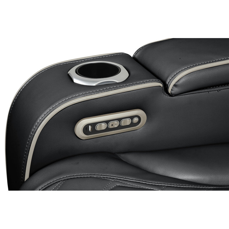 Fortuner Modern Style Upholstery Recliner 2PC Livingroom Set Made With Wood & Massage Function Included-Black