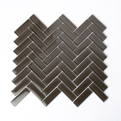 11"X 12.6" Herringbone Polished Glass Mosaic Tile