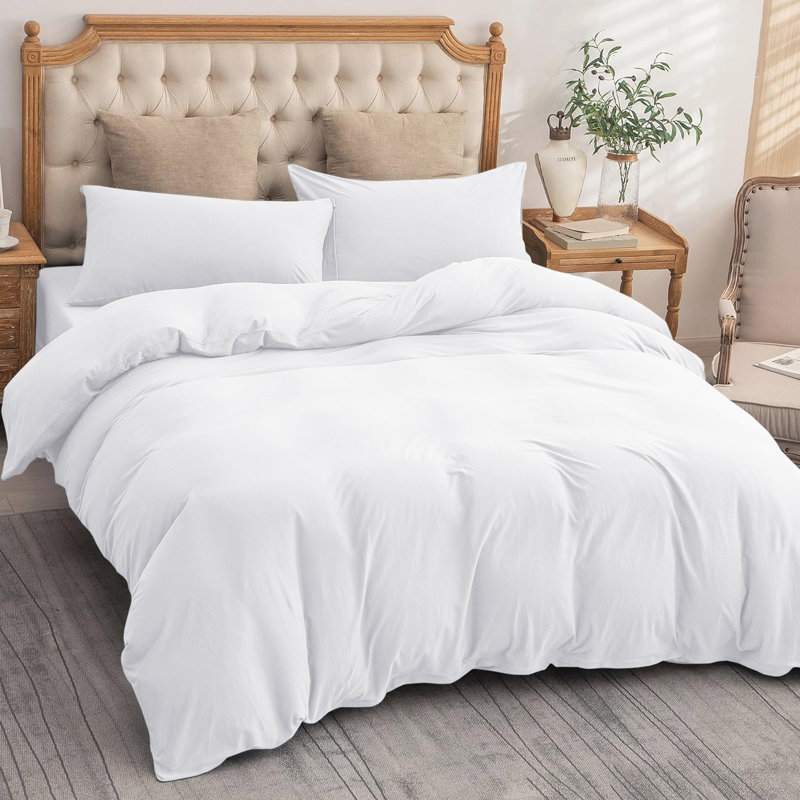 Nitzy Super Soft Reversible Plain Duvet Cover with Pillowcases, UK King - DE 230 x 220 cm, White