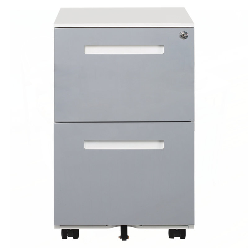 2 Drawer Mobile Locking File Cabinet, Rolling Filing Cabinet for Letter A4 Size with 5 Wheels and Security Features