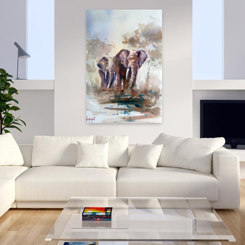 Éléphant 23, art mural contemporain, H 48 po x l 32 po