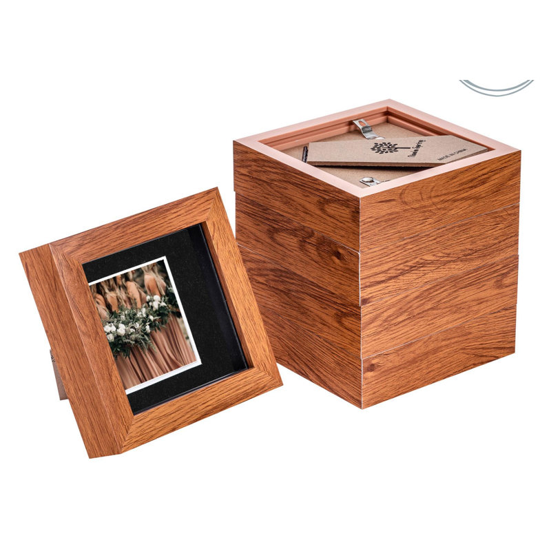 Shadow Box Picture Frame, 12.5cm H x 12.5cm W x 3.5cm D, Light Wood/Black
