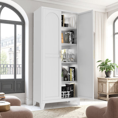 Armoire de rangement en métal avec portes et tablettes réglables, armoire de rangement autoportante Shapely avec tablettes pour chambre à coucher, salon, cuisine, garde-manger, vestibule, placard
