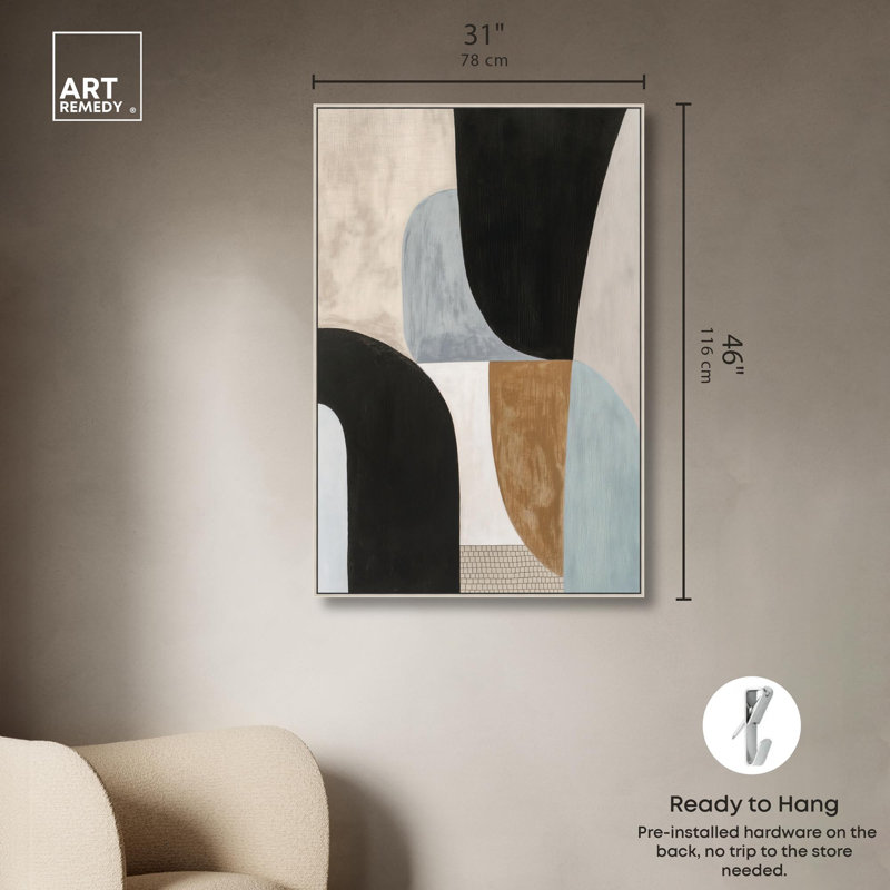 Art géométrique «Boho» par Art Remedy, H 46 po x l 31 po, Encadrement argenté