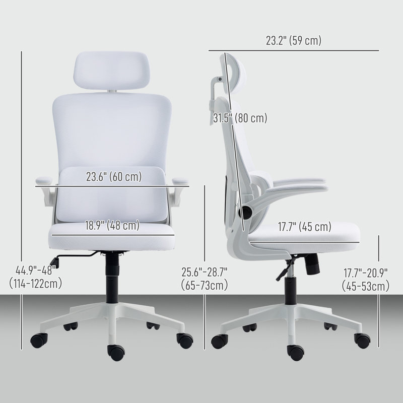 Chaise de bureau en filet avec appui-tête, soutien lombaire, blanc crème, Blanc, crème
