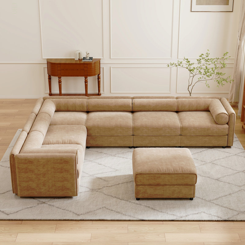 Canapé modulaire moderne 6 pièces avec rangement en chenille douce de style contemporain Cylindrica pour le salon