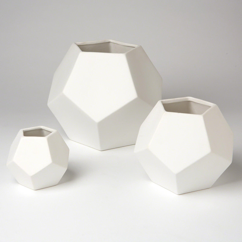 Faceted Table Vase, 4" H x 4.5" W x 4.5" D, White