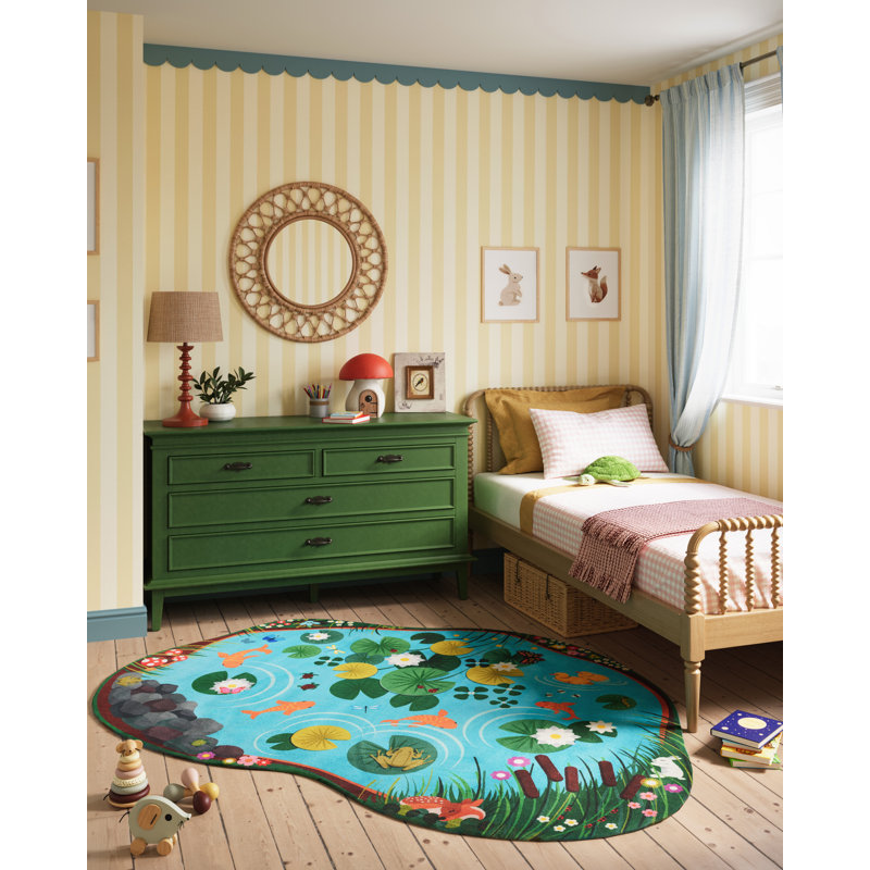 Momeni Playground Pond Blue Kid Rug, Novelty 6' x 8'2"