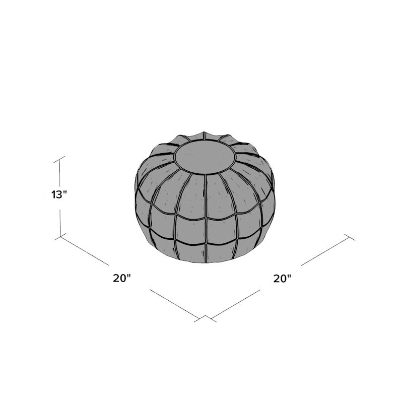 Leather Pouf, Dark Tan Genuine Leather