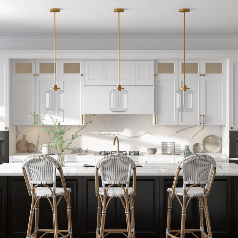 Aleanna 9.62" Wide Pendant with Glass Shade, Brass, Clear