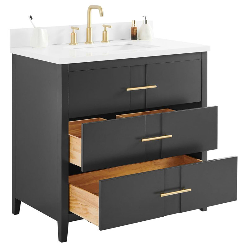Iconic 36" Freestanding Standard Single Bathroom Vanity with Top, Black, Gold