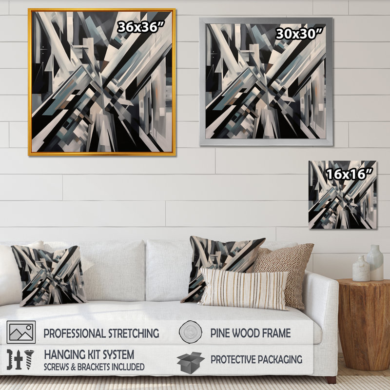 Mid Century Chromatics V sur toile, H 16 po x l 16 po x P 1 po, Cadre flottant noir