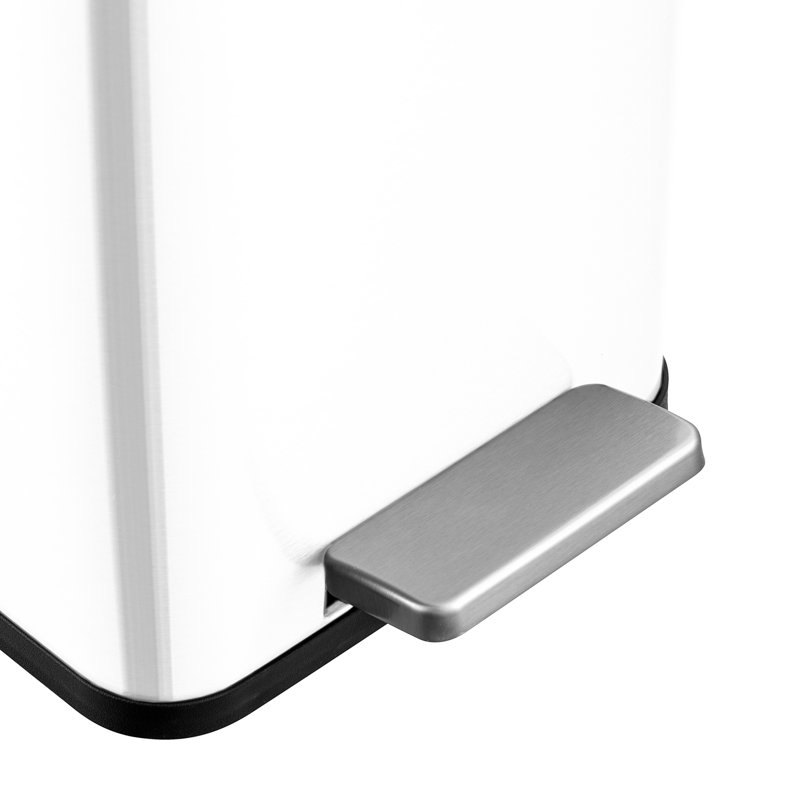 2.6 Gallon Stainless Steel Rectangular Step On Bathroom Trash Can, White