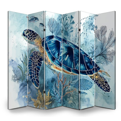 6 panneaux paravent pliant paravent Royal Ocean Blue Turtle Sea photos impression de bord de mer peinture toile écran séparateur de pièce autoportant cloison de protection cloison d'intimité