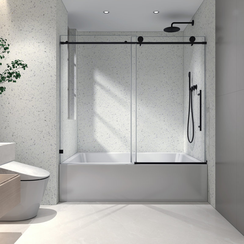 Porte de douche sans cadre avec fonction de fermeture en douceur, Noir mat