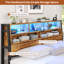 Metal Bed Frame with LED Light and Charging Stations, Platform Bed Frame with Wooden Headboard, No Box Spring Needed-1357994965
