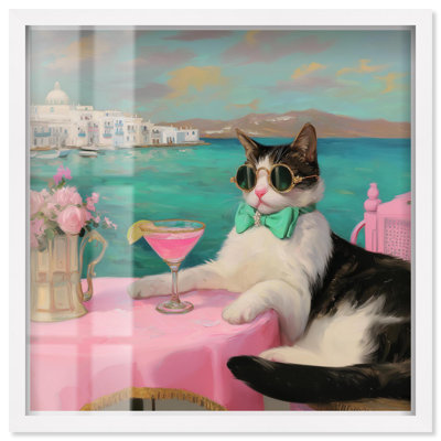 Art mural «Kitty Glam Drink in Grèce» par Art Remedy