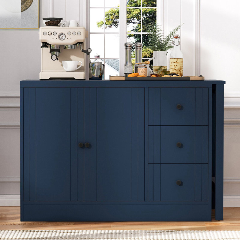 89.7'' Wooden Kitchen Island With Extendable Table, Blue