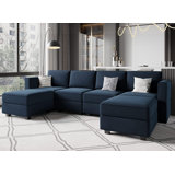 Modular Sectional Sofa U Shaped Velvet Couch with Reversible Chaise Oversized Couch with Ottoman Blue