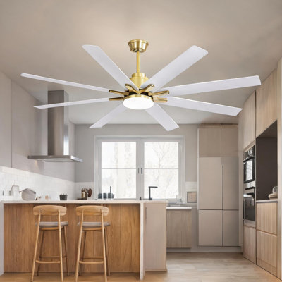 Ventilateur de plafond à télécommande en or, 66 po, avec flux d'air saisonnier, moteur à courant continu, éclairage DEL