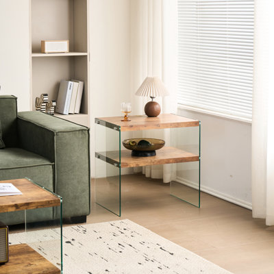 Table de nuit en verre trempé noyer, fonctionnelle pour la maison et les événements, contenant des articles de décoration de café, support d'empreintes digitales facile à nettoyer, verre, maison, présentoirs, café, haut