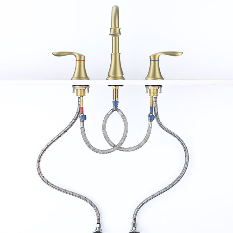 2-Handle 8 Inch Widespread Bathroom Sink Faucet Brushed Gold Lavatory Faucet 3 Hole 360° Swivel Spout Vanity Sink Basin Faucets 3008B-NA