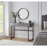 39" Mirrored Makeup Vanity Table with Stainless Steel Base, Mirrored Console Dressing Table with 2 Drawers,Versatile Desk for Bedroom and Office