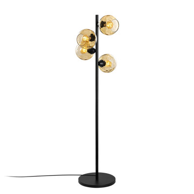 Lampe sur pied industrielle, structure en métal noir, 14,2 po x 14,2 po x 53,1 po | 4 x douilles E27 (40 W maximum), design élégant, capuchon en verre | Parfait pour le salon, la chambre à coucher et le bureau | Base robuste de 11,8 po de diamètre, éclairage élégant et fonctionnel