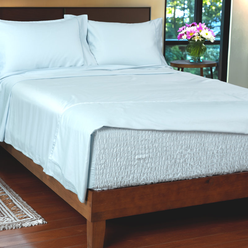 800 Thread Count Cotton Blend BedTite Tight Grip Sheet Set, Queen, Light Blue