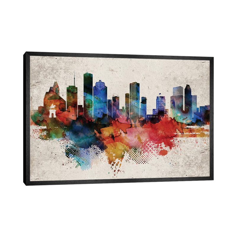 Houston Abstract - Print on Canvas, 45.72cm H x 66.04cm W x 3.81cm D, Black Framed